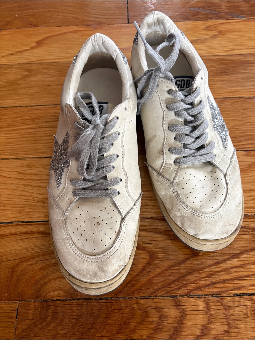 Golden Goose Cream Sneakers with Silver Glitter Star